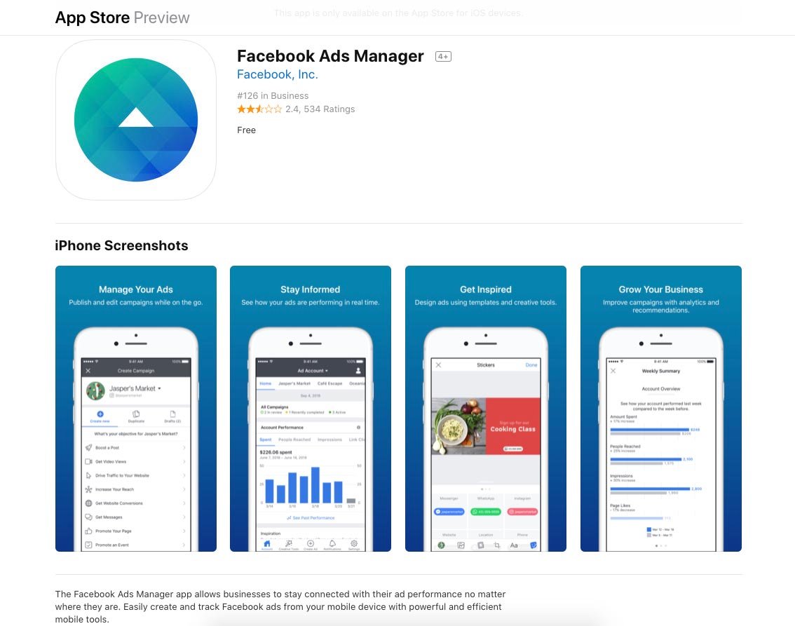 Facebook Ads Manager App