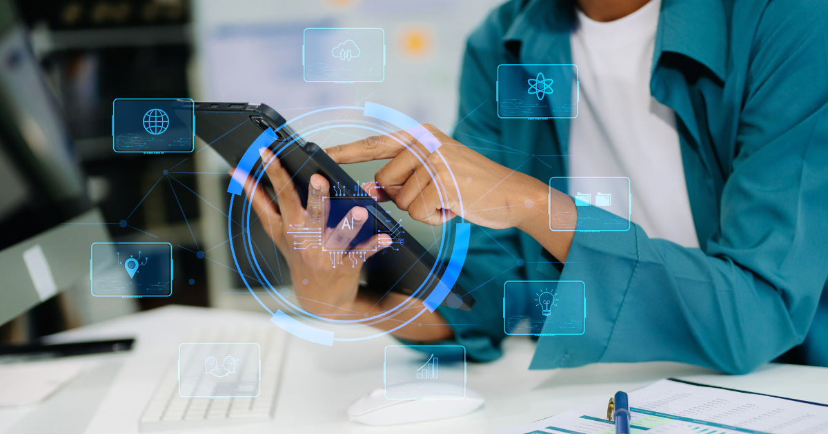 Person looking at a tablet with AI